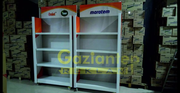 Endüstriyel reklamlı ürün rafı